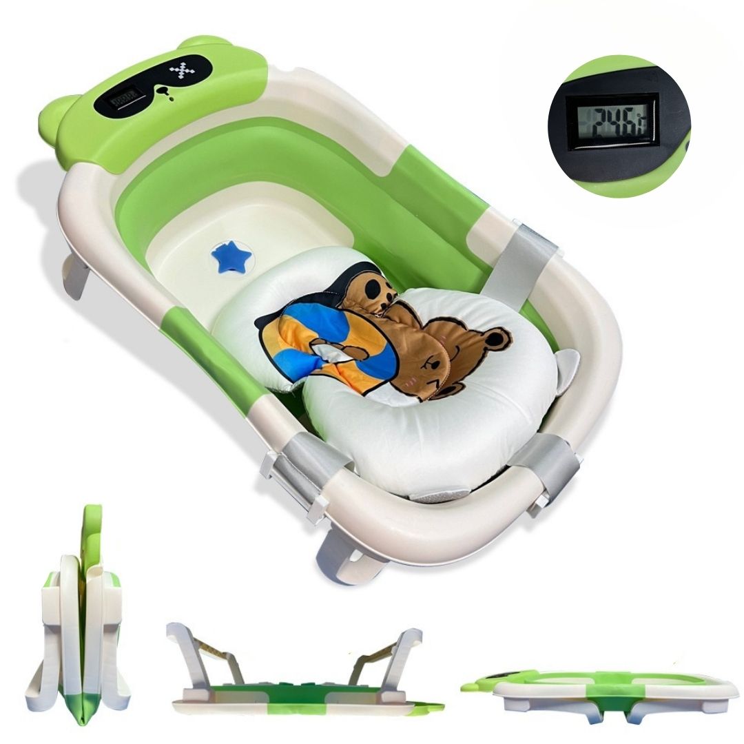 Bathby Bañera Plegable Para Bebés Recién Nacidos, Cojín Oso, Termómetro, Patas Antideslizantes (verde Oso)_0