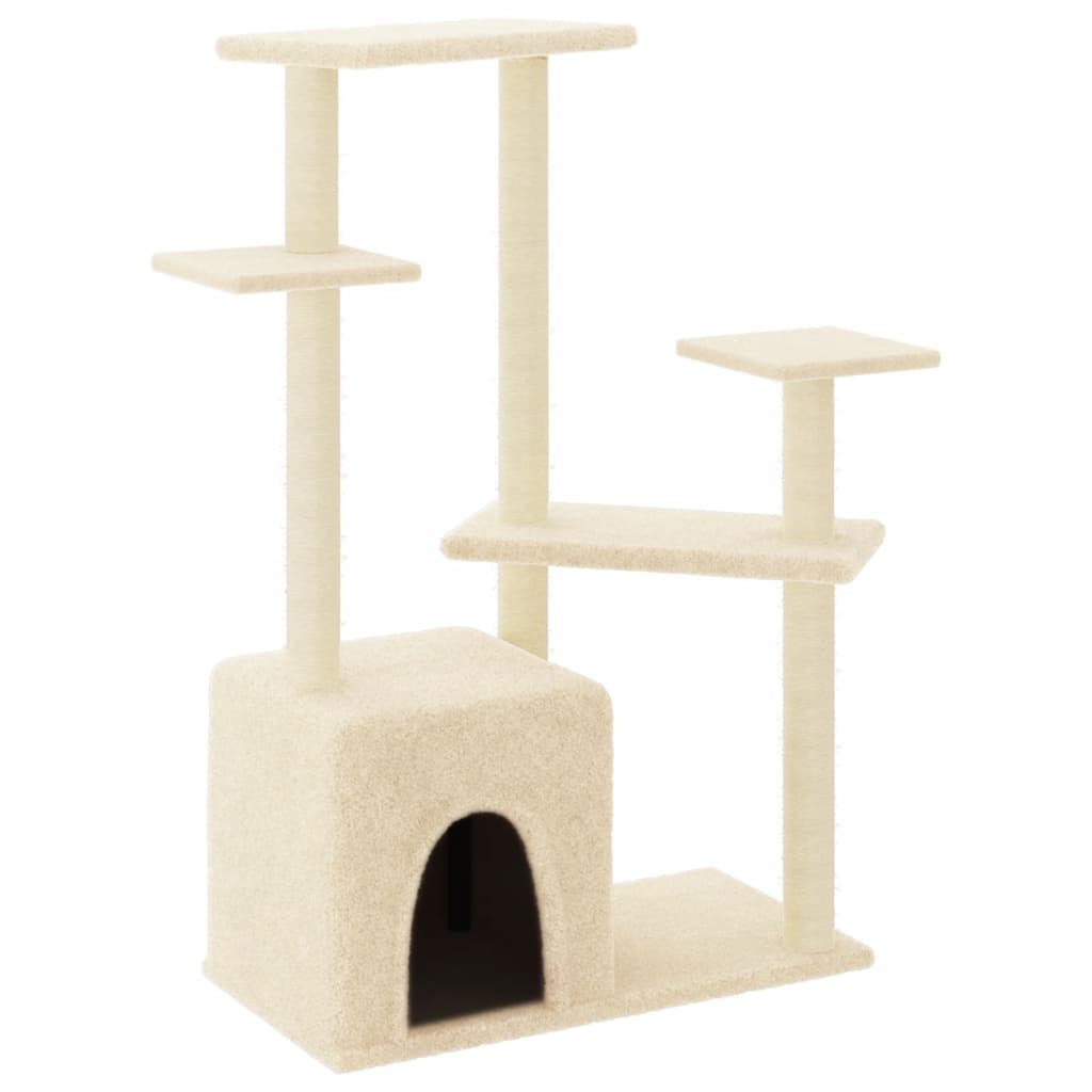 Rascador Para Gatos Con Postes De Sisal Color Crema 107,5 Cm_0