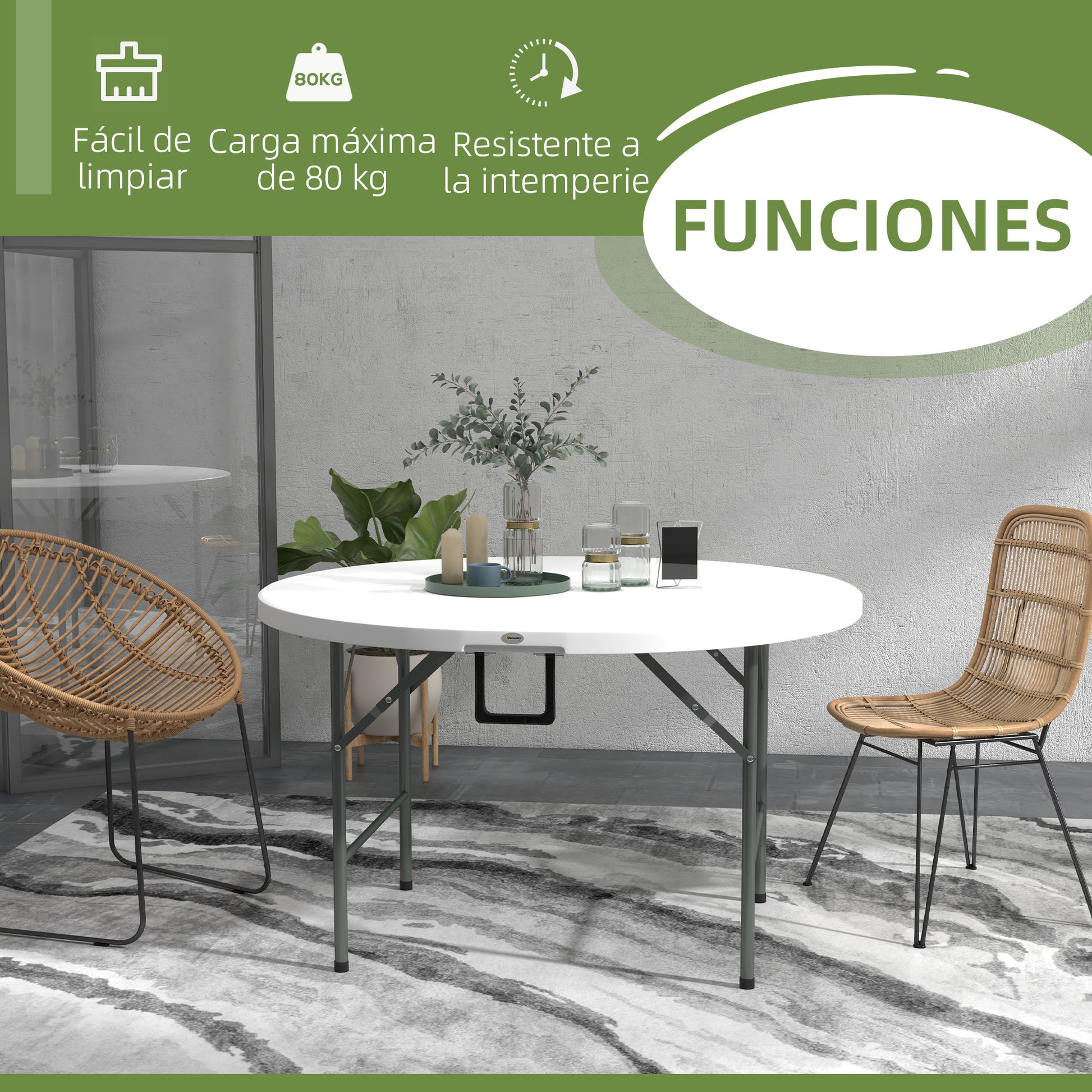 Outsunny Mesa Auxiliar Redonda Con Marco De Acero Ø122x73 Cm Blanco_4