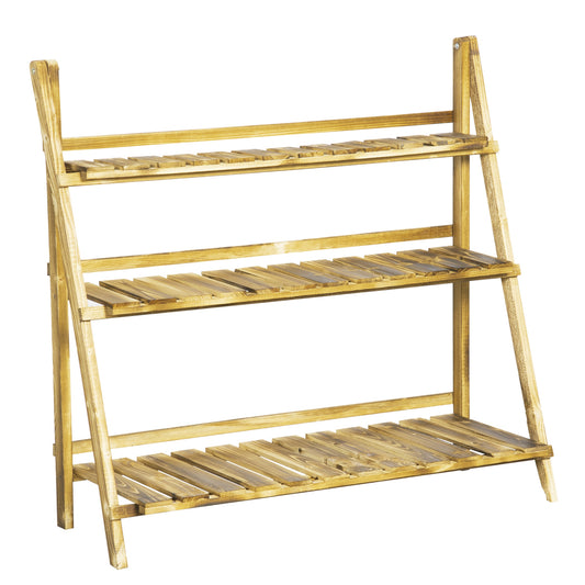 Outsunny Soporte Para Plantas De Madera De 3 Niveles 100x37x93 Cm Carbonizado_0