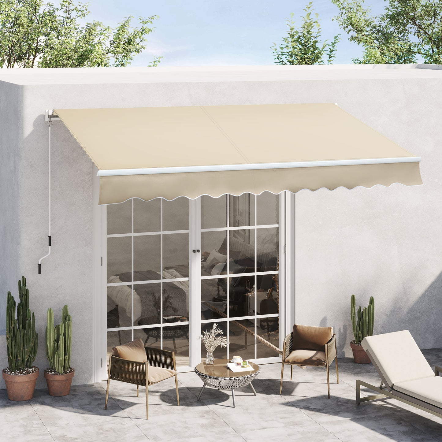 Outsunny Toldo Manual Retráctil 350x250 Cm Con Manivela De Metal Crema_1