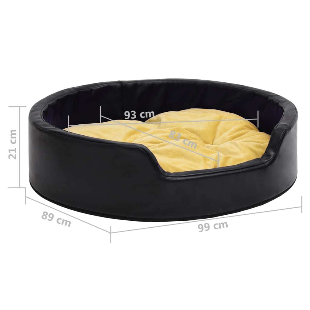 Vidaxl Cama De Perro Felpa Y Cuero Sintético Negro Amarillo 99x89x21cm_2