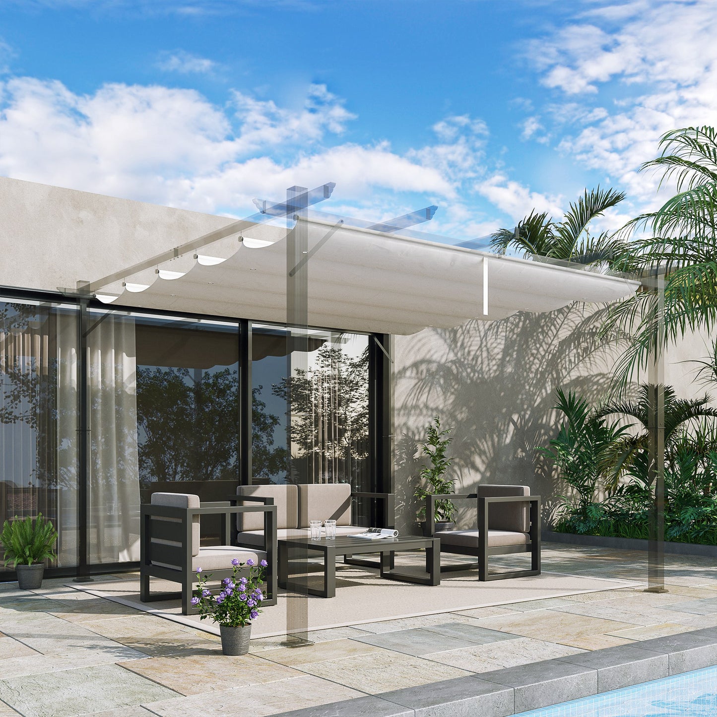 Outsunny Cubierta Para Pérgola Retráctil 2,5x2,55m Para Marco De 3x3 M Crema_1