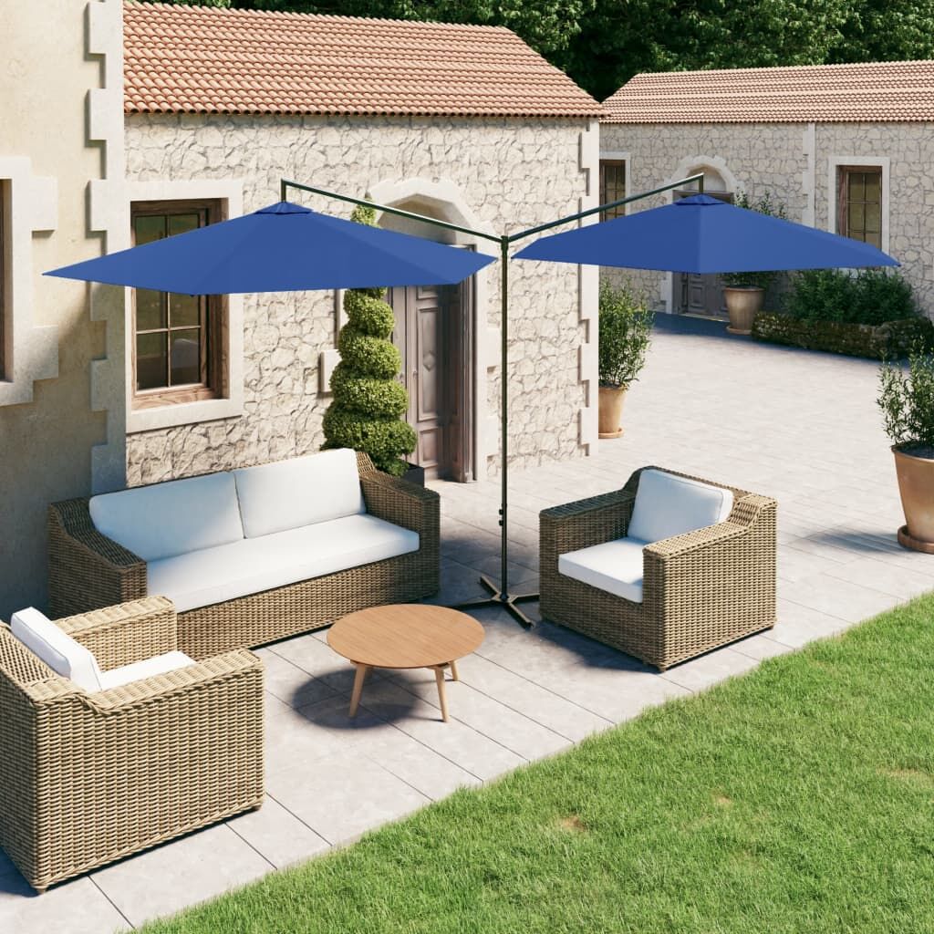 Vidaxl Sombrilla Doble De Jardín Con Palo De Acero Azul Celeste 600 Cm_1