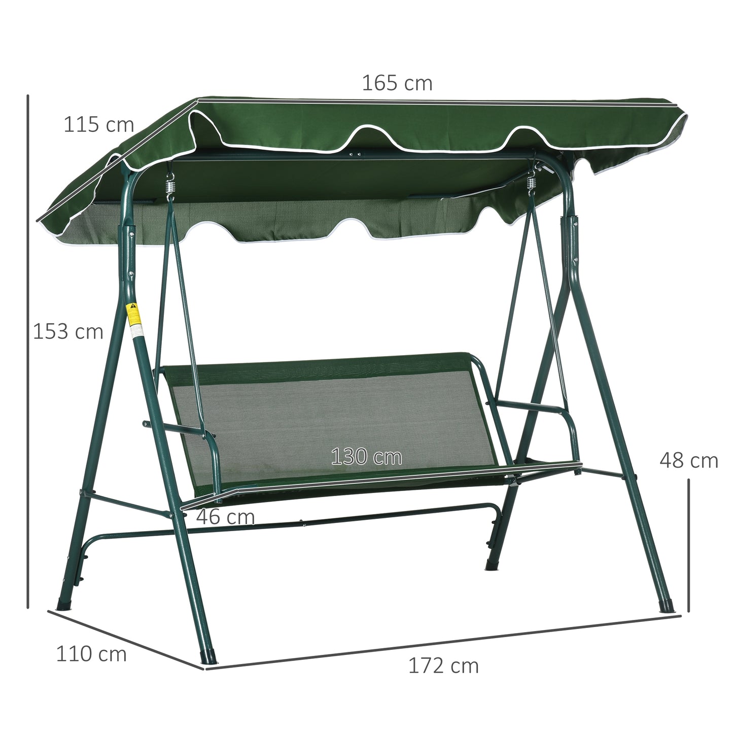 Outsunny Columpio Balancín De Jardín Exterior 3 Plazas 172x110x153 Cm Raya Verde_2