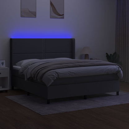 Cama Box Spring Colchón Y Luces Led Tela Gris Oscuro 180x200 Cm / Vetonek_5