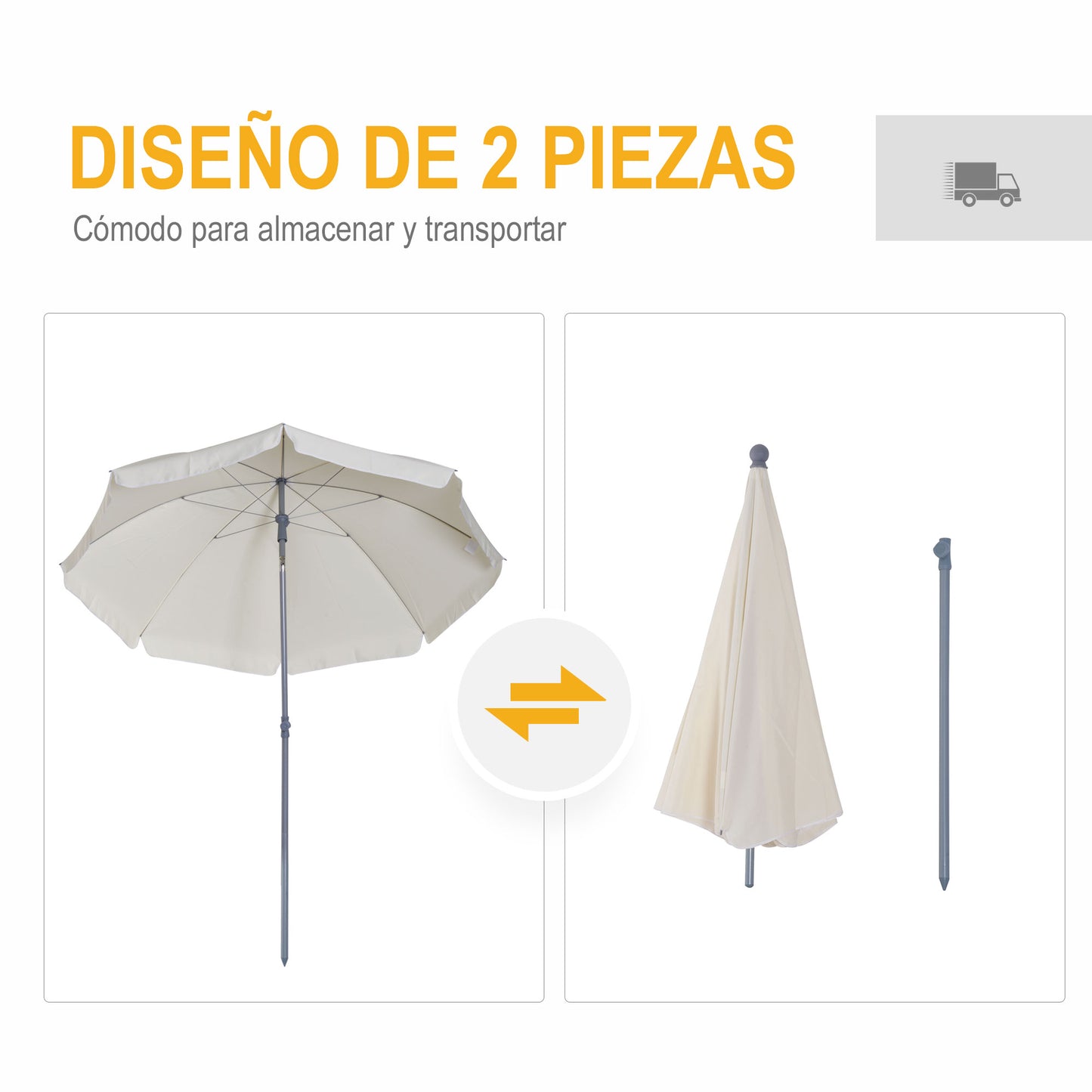 Outsunny Sombrilla De Playa Diámetro Ø202 Cm Con Techo Inclinable Poste_4