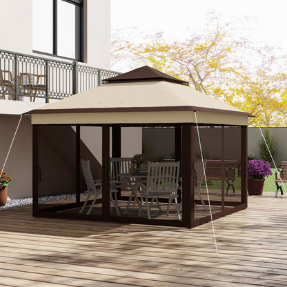 Outsunny Carpa Plegable 3,26x3,26x2,72 M Con Doble Techo Altura Ajustable Beige_3