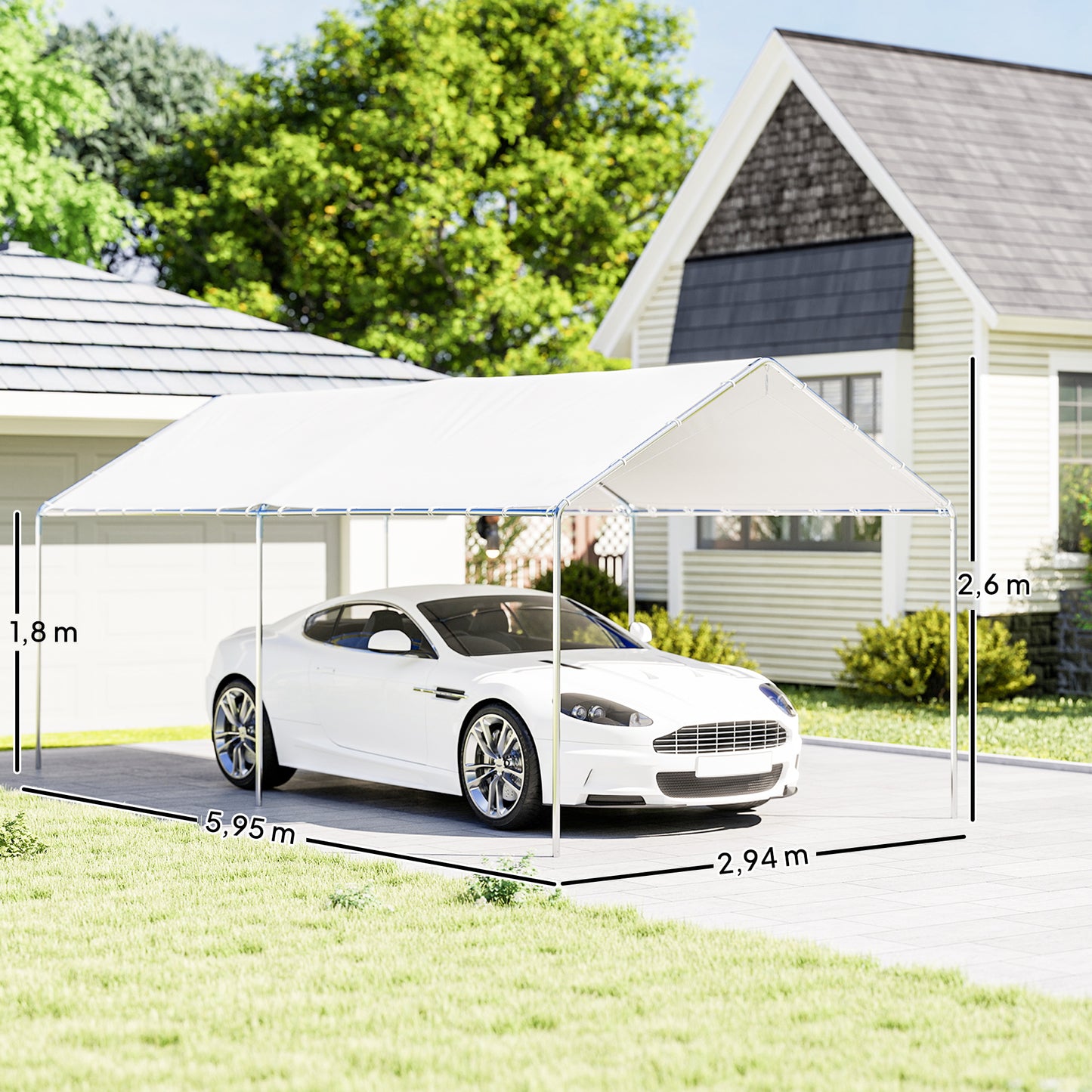 Outsunny Cochera Exterior 3x6m Con Toldo De Tela Pe Y Marco De Acero Galvanizado_2