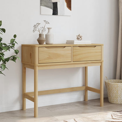 Mesa Consola Floro Madera Maciza De Pino Marrón 89,5x36,5x73 Cm_1