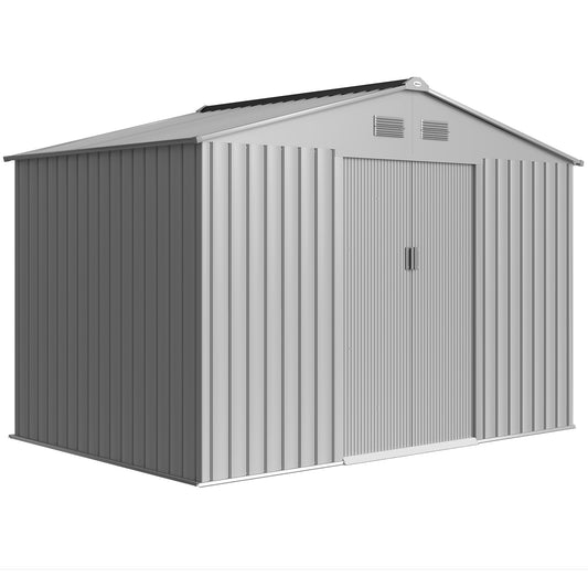 Outsunny Caseta De Jardín Exterior 4,9 M² 277x195x192 Cm Puerta Corredera Gris_0