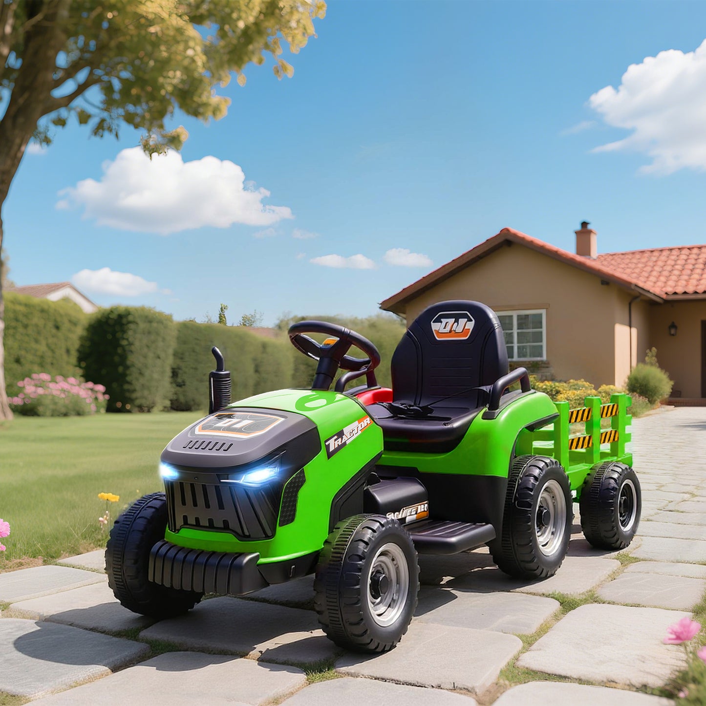Aiyaplay Tractor Eléctrico Para Niños Con Remolque Desmontable Verde_1