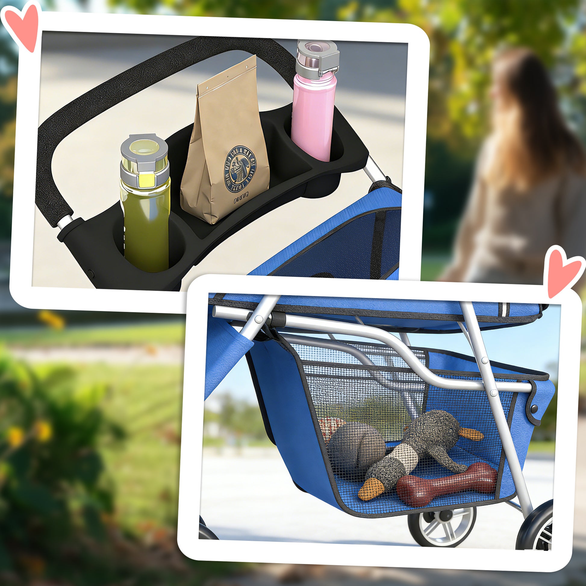 Pawhut Cochecito Para Perros Plegable Con Cesta De Almacenaje 77x44x102 Cm Azul_3