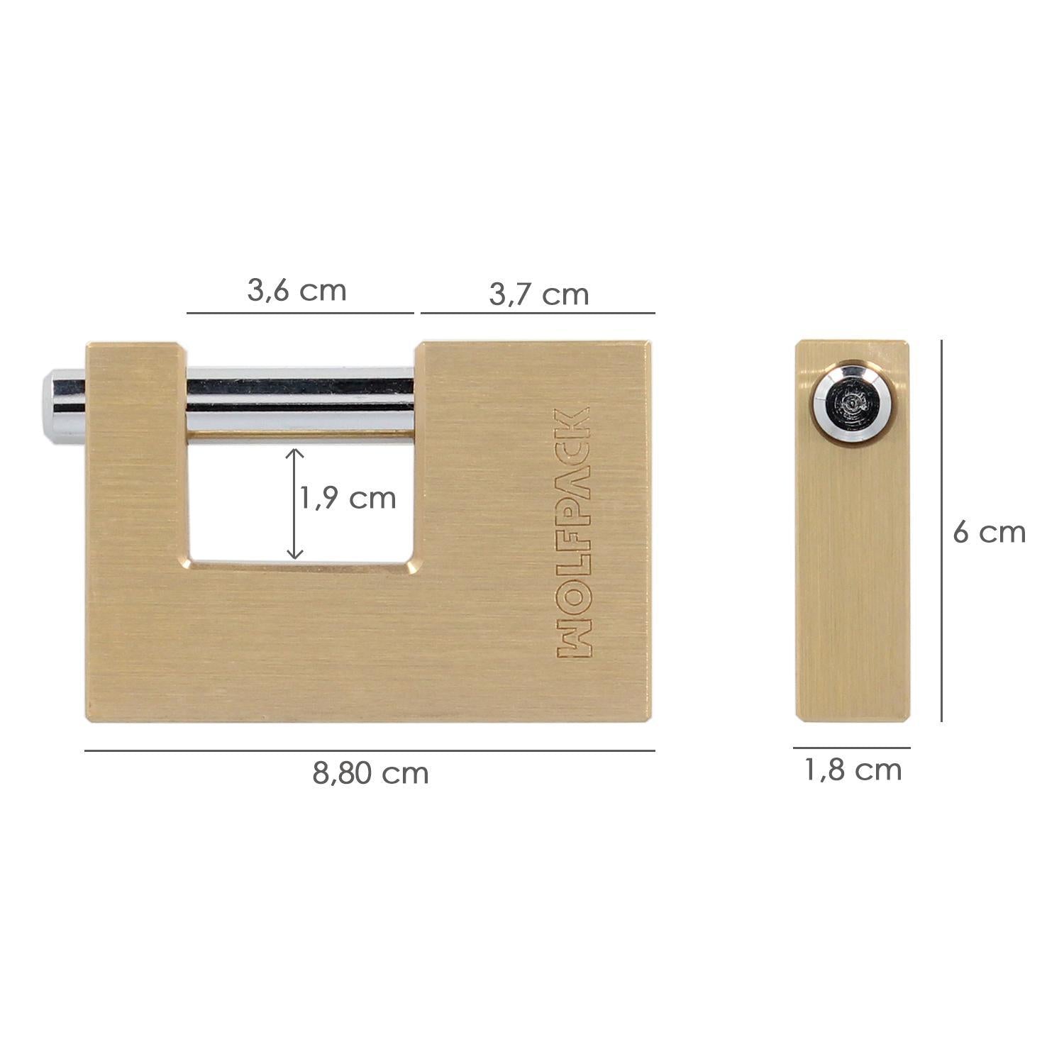 Candado Cuadrado Latón Persiana Ancho 70 Mm. Alta Seguridad, Antirrobo Puertas, Contenedores, Trasteros, 2 Llaves