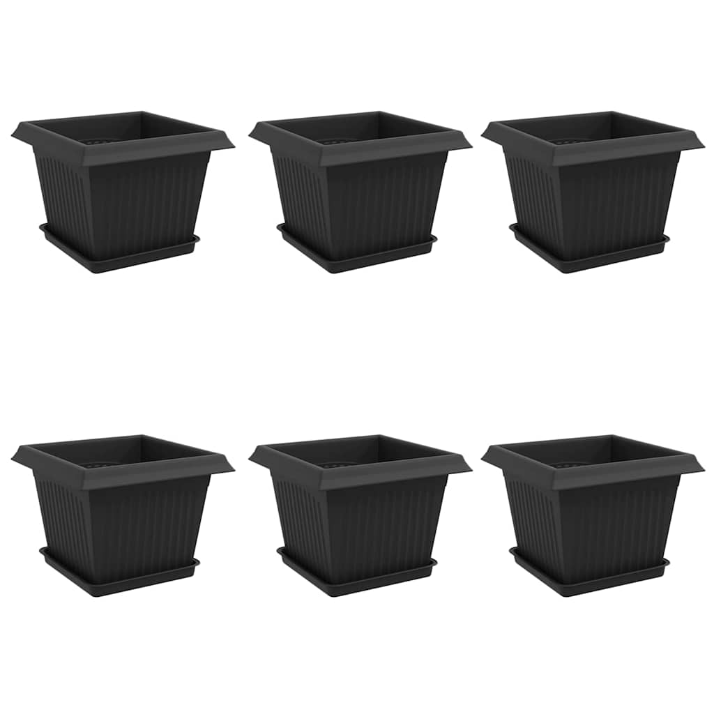 Macetas 6 Pcs Negro 23 X 23 X 17,5 Cm Plástico_0