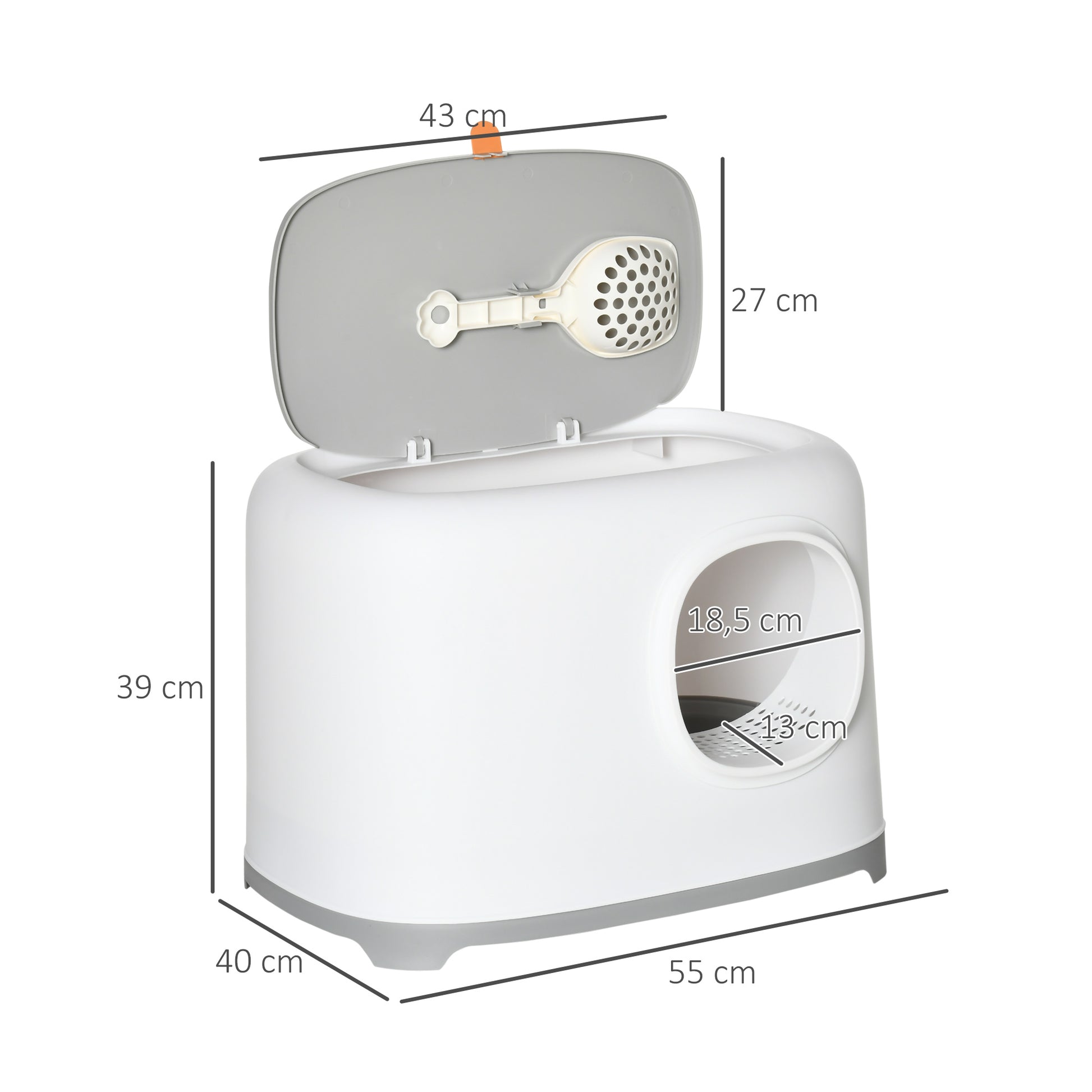 Pawhut Caja Arena Para Con Gatos Bandeja Techo Abatible Pala 55x40x39 Cm Blanco_2