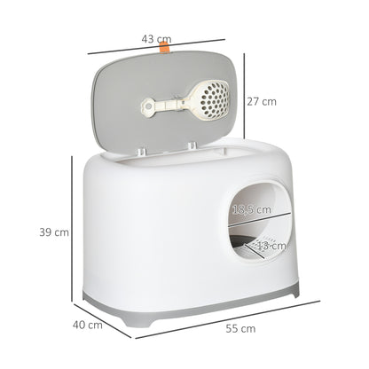 Pawhut Caja Arena Para Con Gatos Bandeja Techo Abatible Pala 55x40x39 Cm Blanco_2