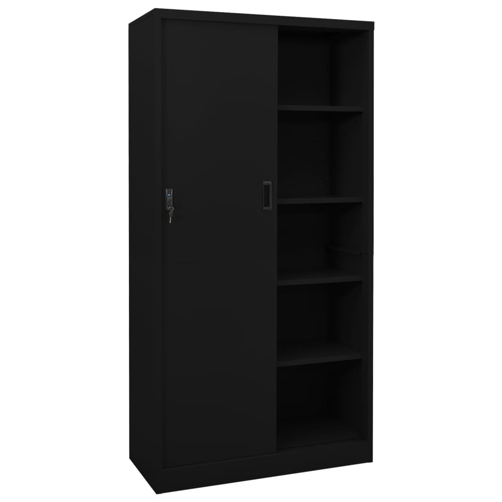 Armario De Oficina Con Puerta Corredera Acero Negro 90x40x180cm_1
