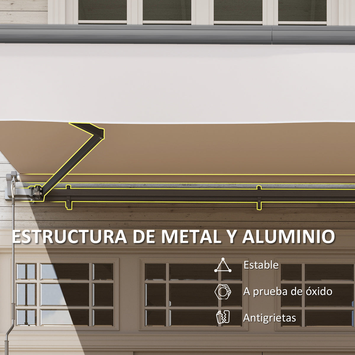 Toldo Manual Retráctil Outsunny Aluminio, Poliéster Crema 295x200x400 Cm_5