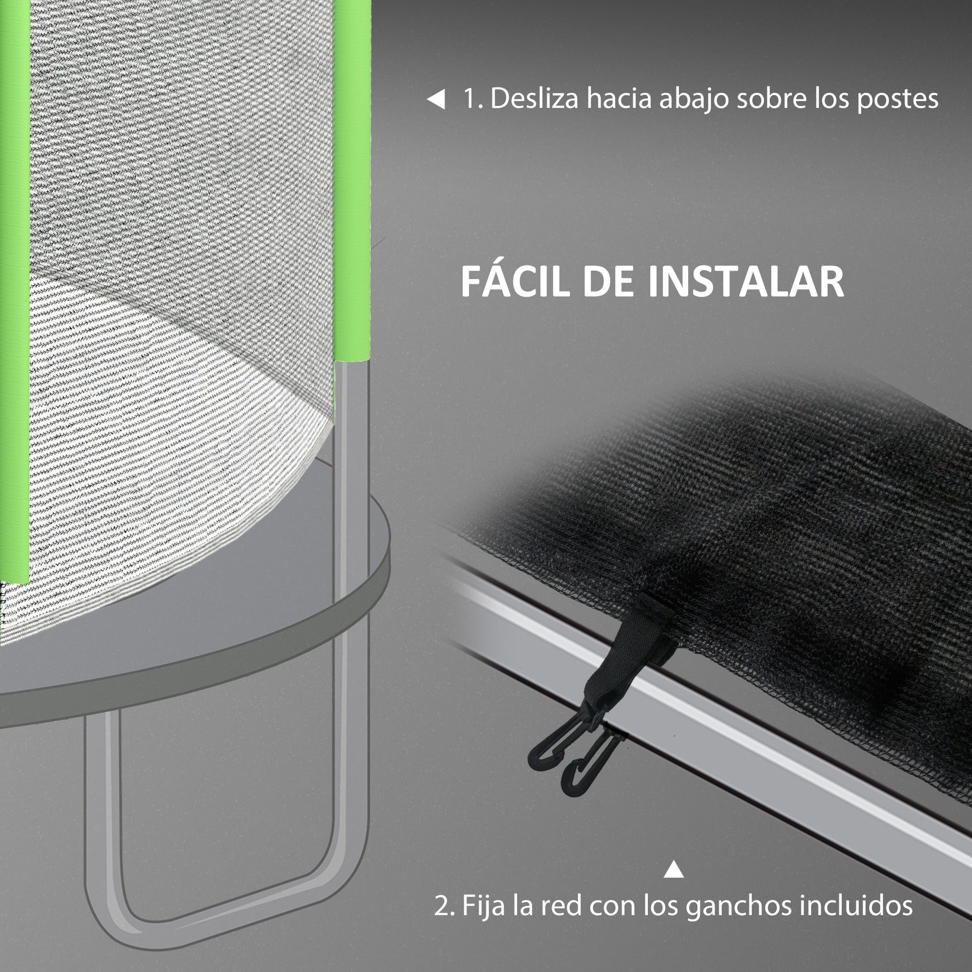 Sportnow Red De Seguridad Para Cama Elástica Ø244 Cm Para 6 Postes Rectos Verde_5