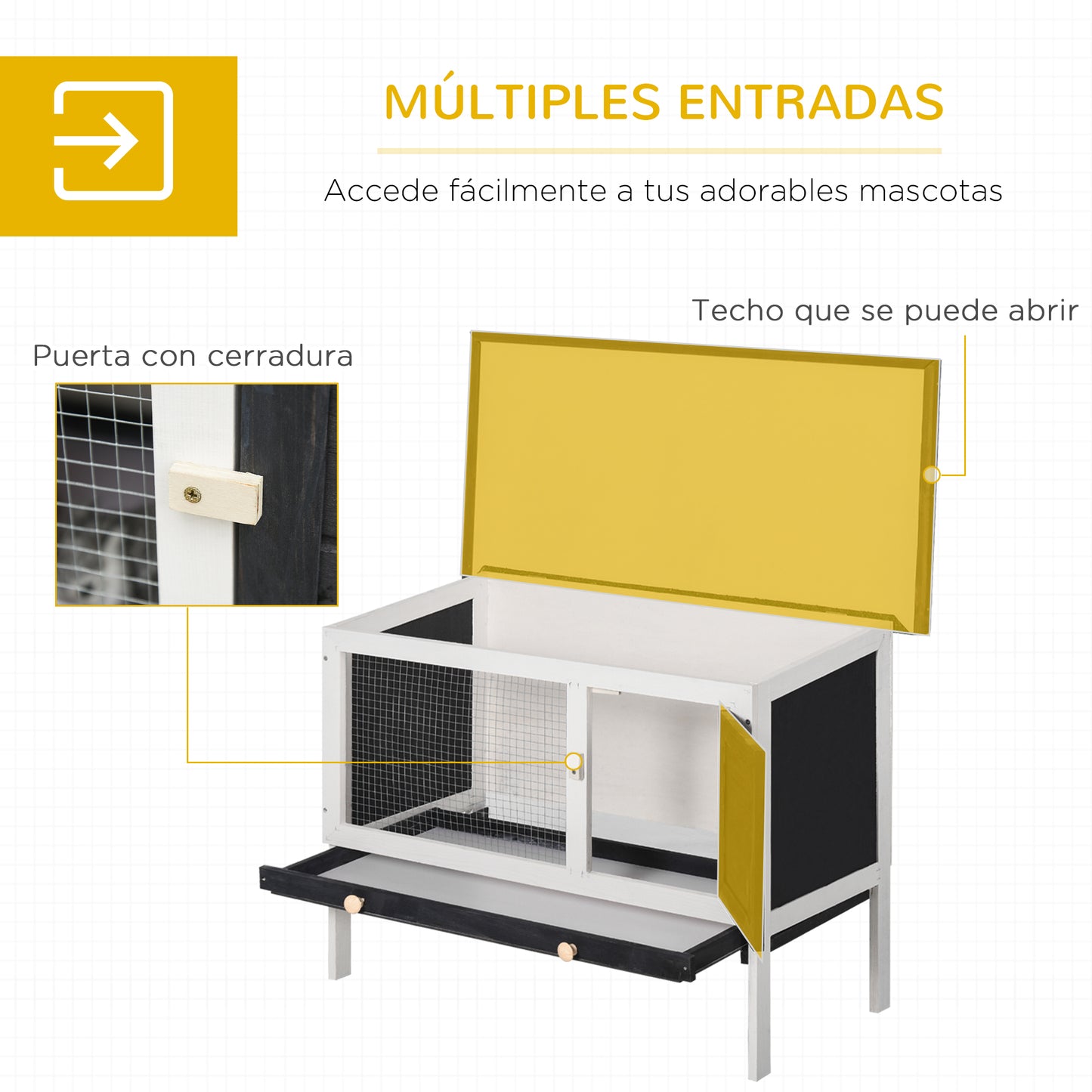 Pawhut Conejera De Madera Con Techo Asfáltico Abatible Y Bandejas 90x45x65 Cm_4