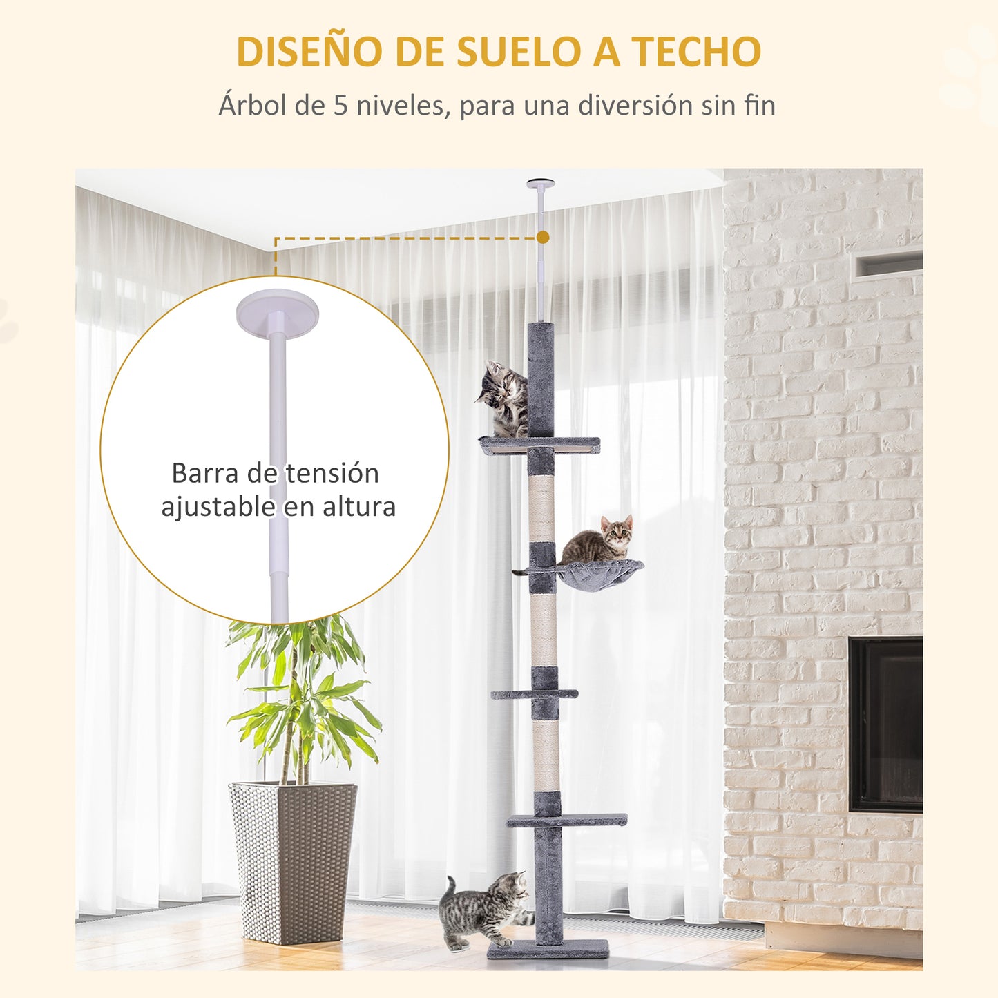 Pawhut Árbol Rascador Para Gatos De 230-260 Cm_4