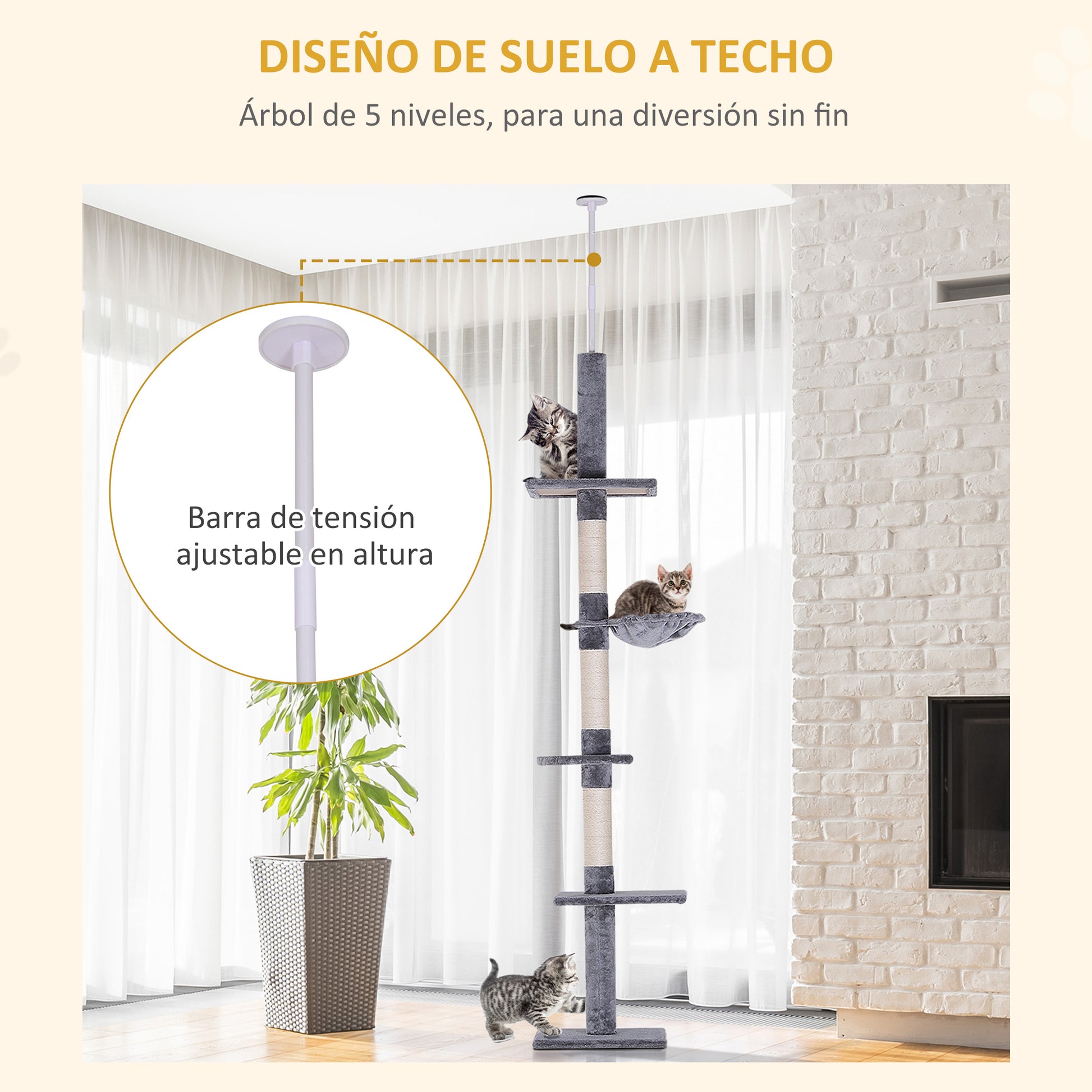 Pawhut Árbol Rascador Para Gatos De 230-260 Cm_4