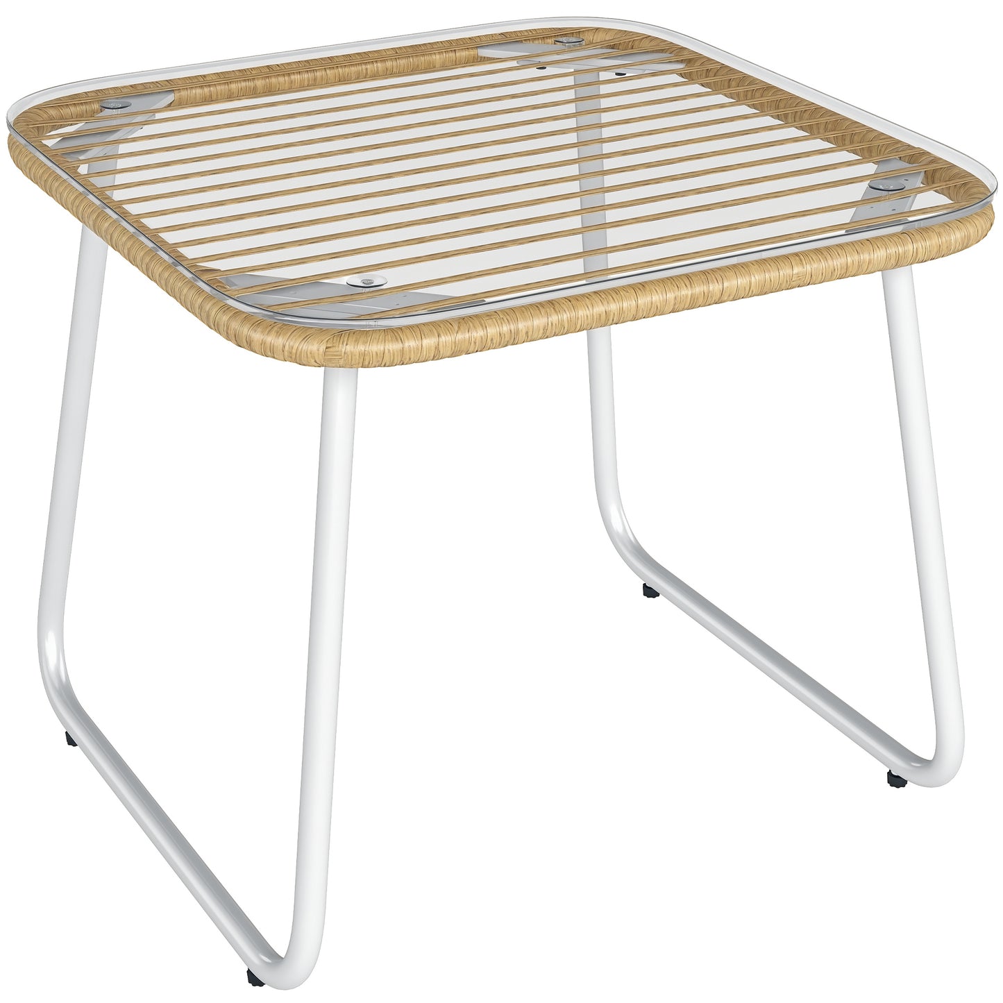 Outsunny Mesa De Jardín De Ratán Sintético Con Encimera De Vidrio Templado_0