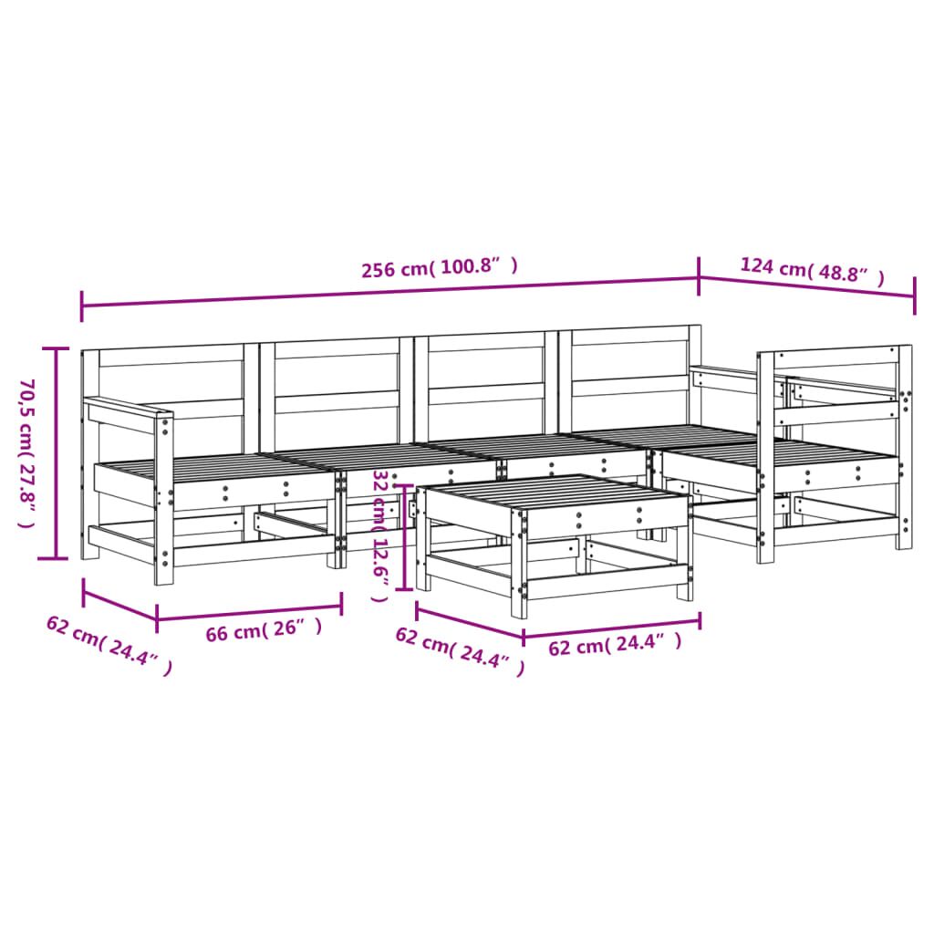 Vidaxl Juego Muebles De Jardín 6 Piezas Madera Maciza Pino Marrón Miel_2