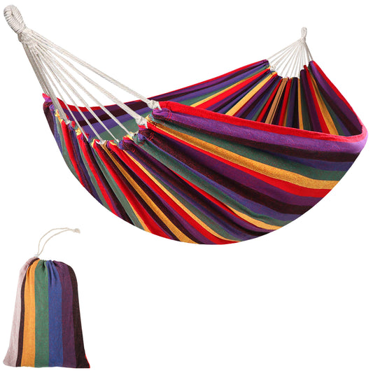 Outsunny Hamaca Doble De Algodón Portátil 290x150 Cm Carga 120 Kg Para Acampar_0