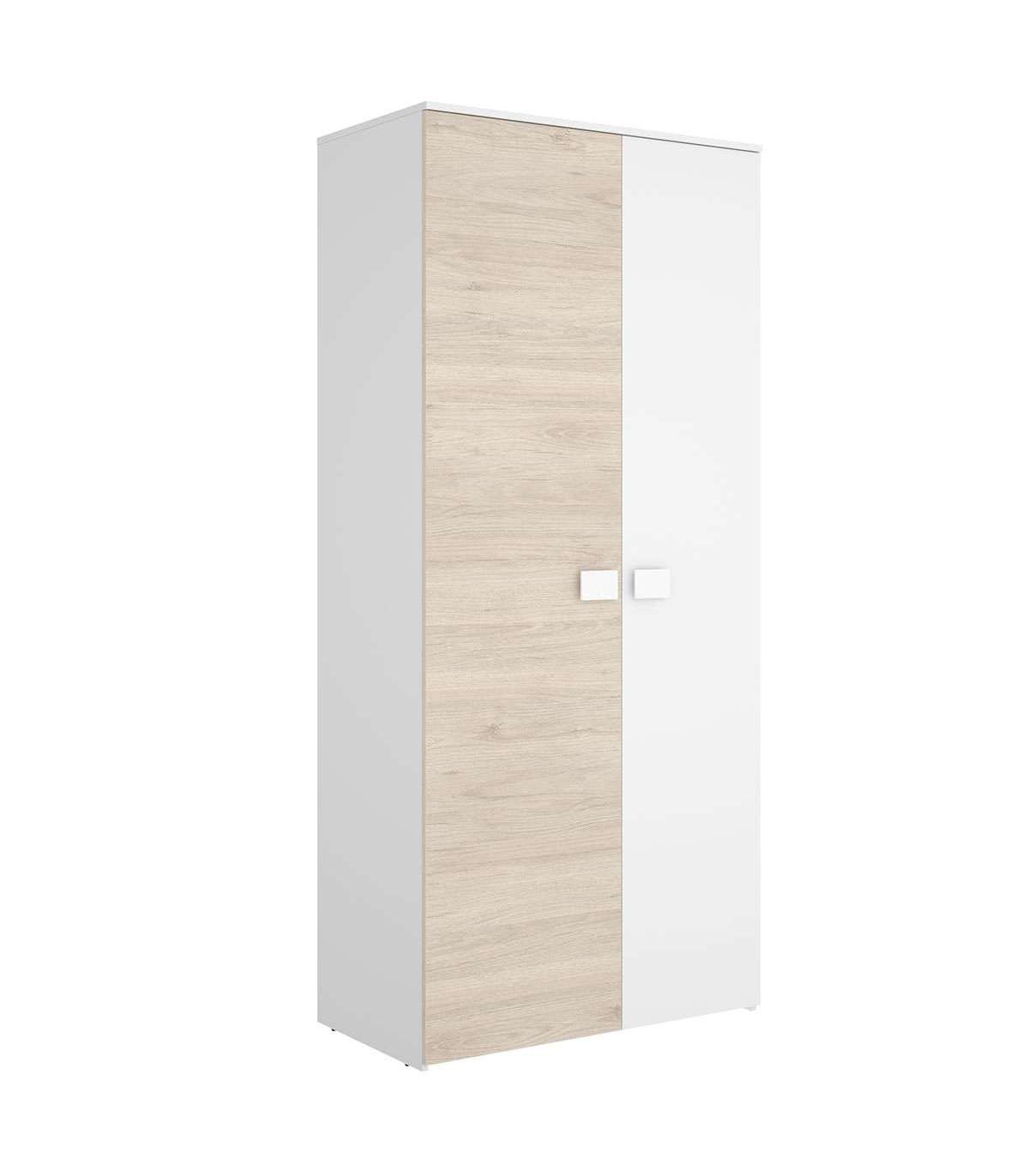 Armario Ropero 2 Puertas Abatibles Santisteban Blanco/natural, 205 Cm(alto) 90 Cm(ancho) 5_0
