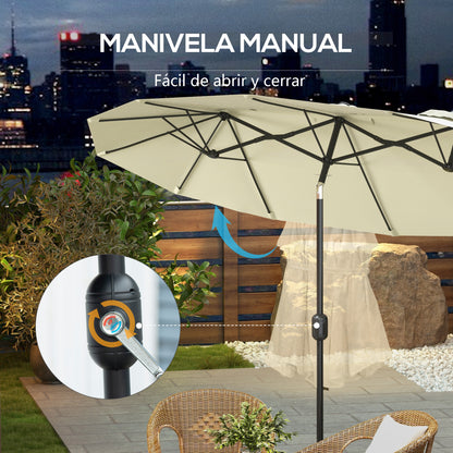Outsunny Sombrilla Doble 295x152x222 Cm Con Inclinación De 45° Manivela Beige_5