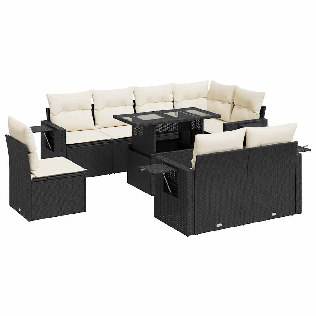 Set De Sofás De Jardín Con Cojines 9 Pzas Ratán Sintético Negro / Vetonek_5