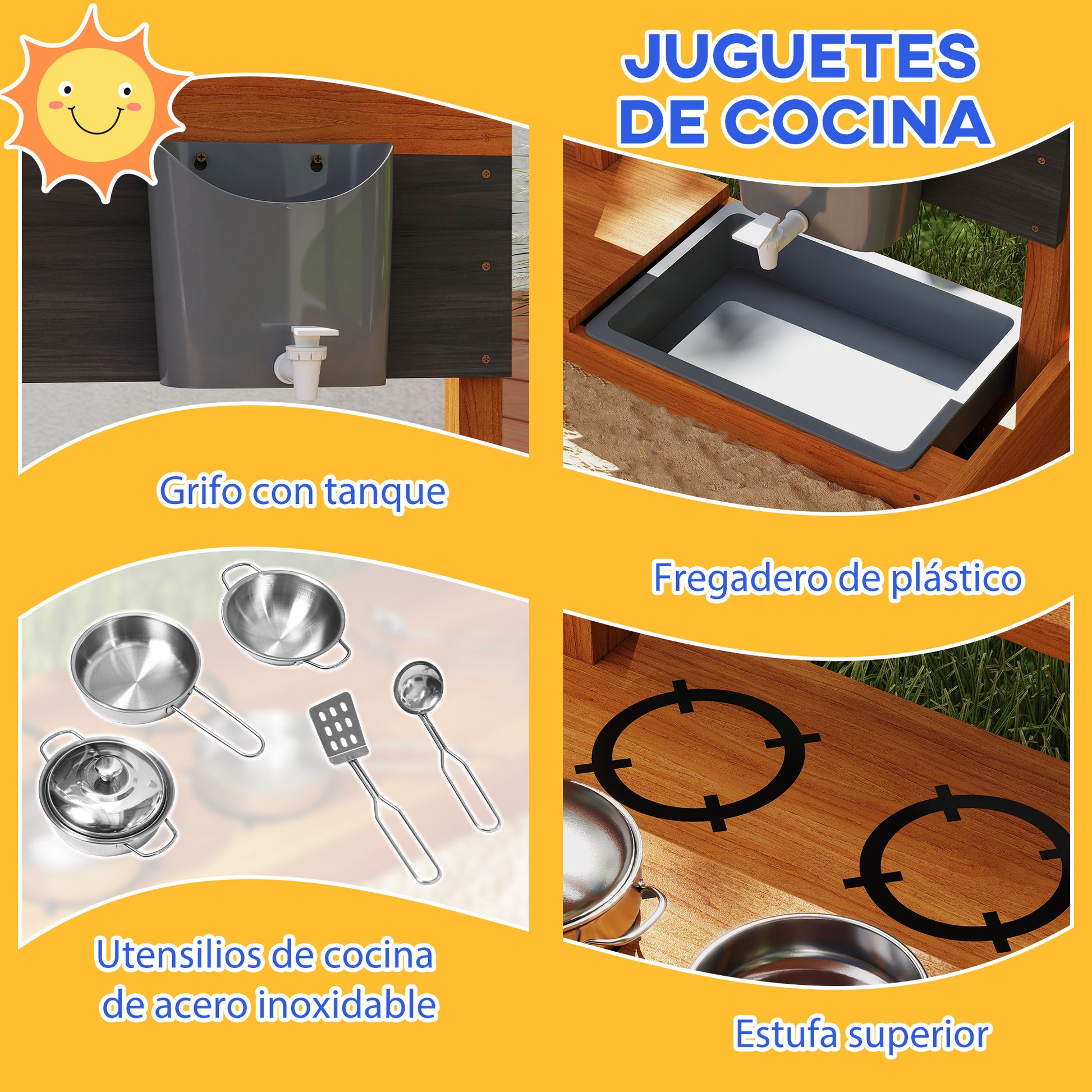 Outsunny Arenero Para Niños De Madera Con Techo Ajustable_4