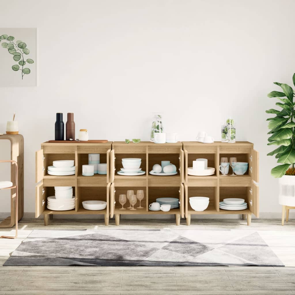 Aparadores 3 Uds Madera Contrachapada Roble Sonoma 60x35x70 Cm_2