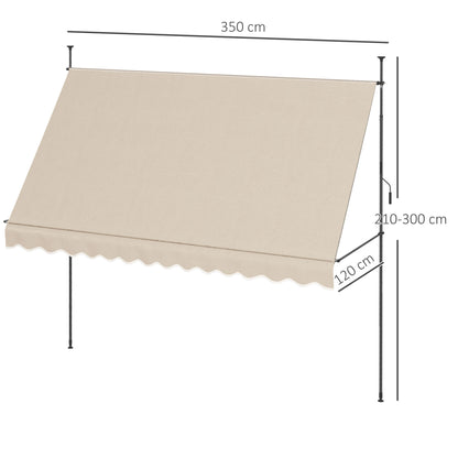 Outsunny Toldo Manual Retráctil 3,5x1,2 M Altura Ajustable 210-300 Cm Arena_2