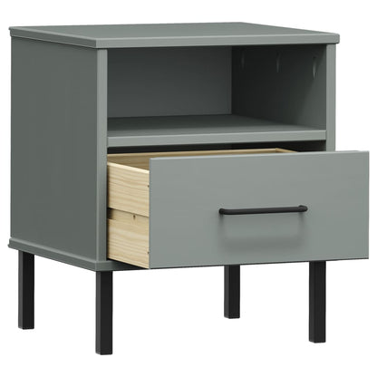 Mesita De Noche Patas De Metal Madera Maciza Pino Gris Oslo_3
