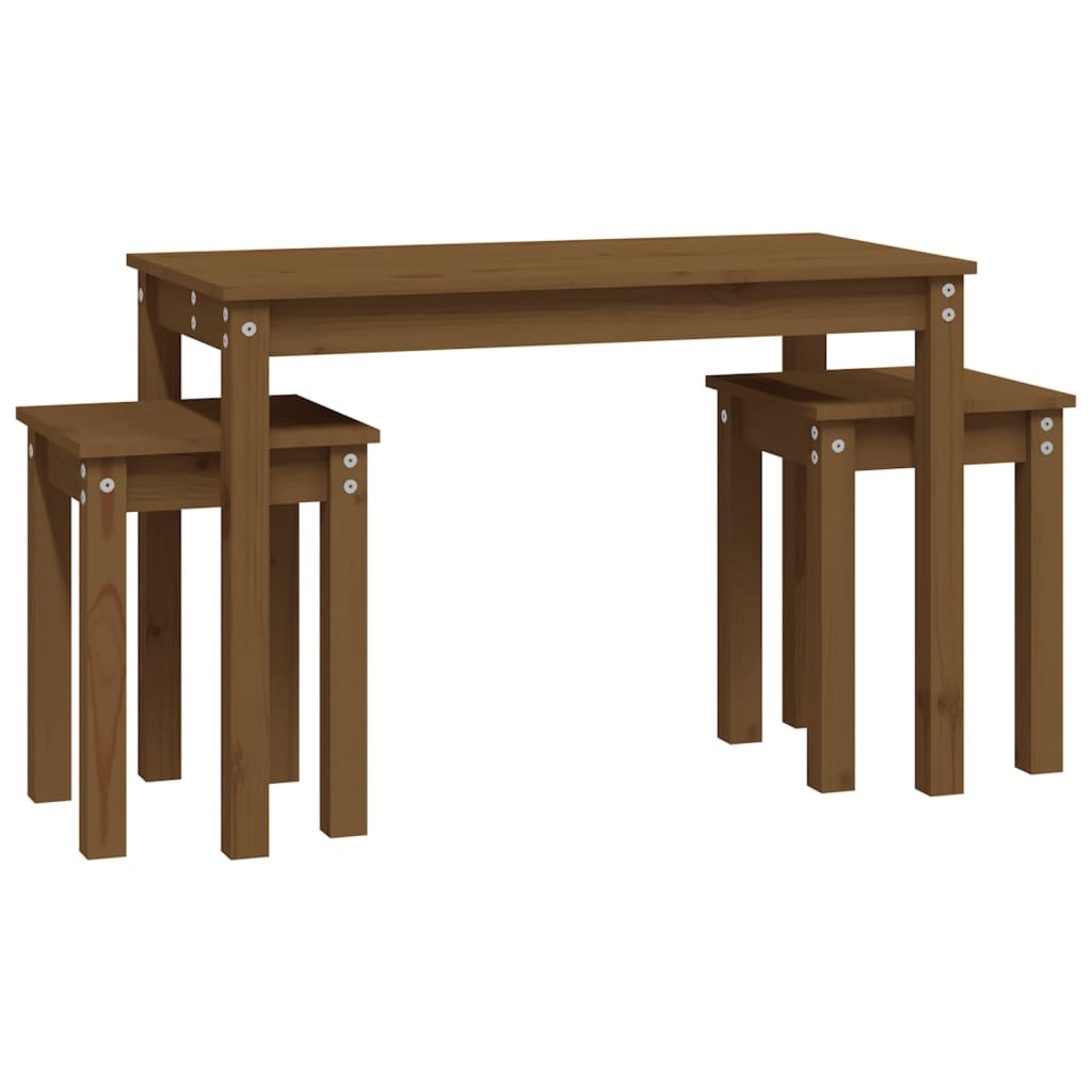 Mesas Apilables 3 Piezas Madera Maciza De Pino Marrón Miel_3