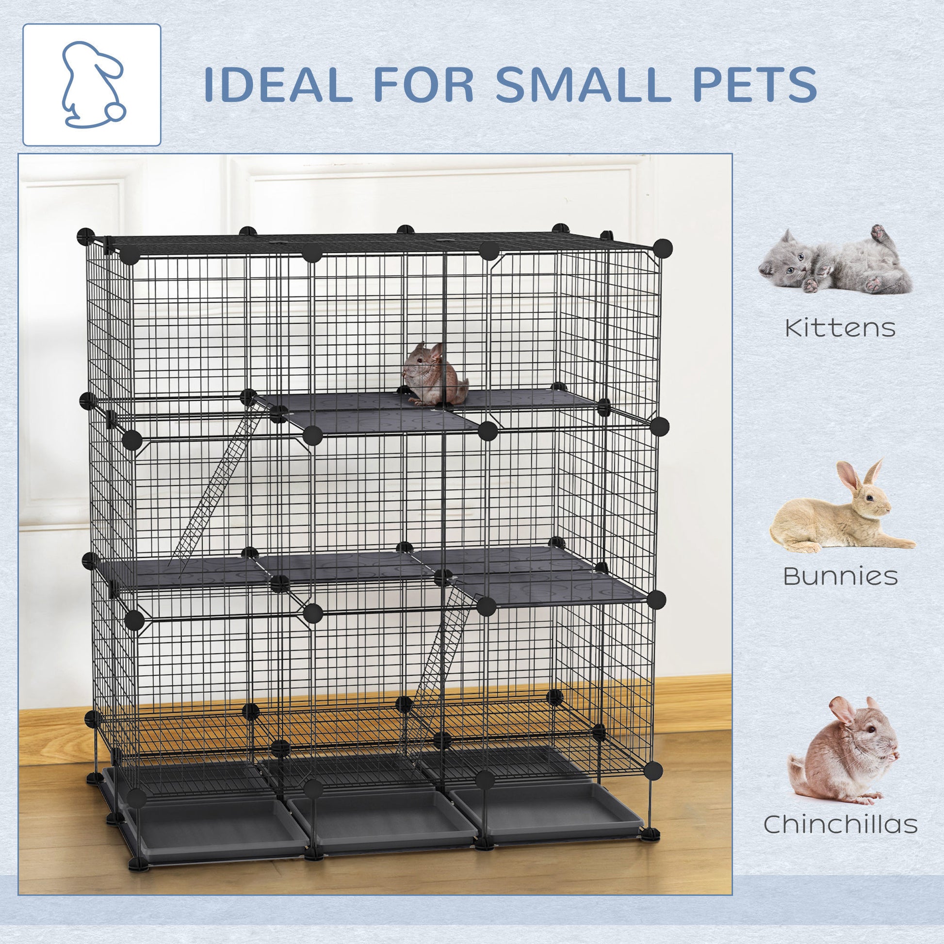 Pawhut Jaula Para Pequeños Animales Diy Con 4 Puertas 6 Bandejas 111x75x119 Cm_3