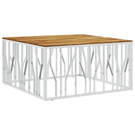 Mesa De Centro Acero Inoxidable Y Madera Maciza Acacia Plateado_0