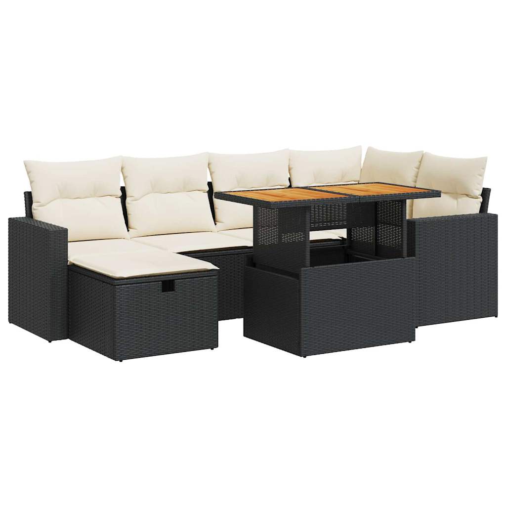 Set Sofás Jardín Y Cojines 8 Pzas Ratán Sintético Acacia Negro / Vetonek_0