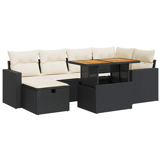 Set Sofás Jardín Y Cojines 8 Pzas Ratán Sintético Acacia Negro / Vetonek_0