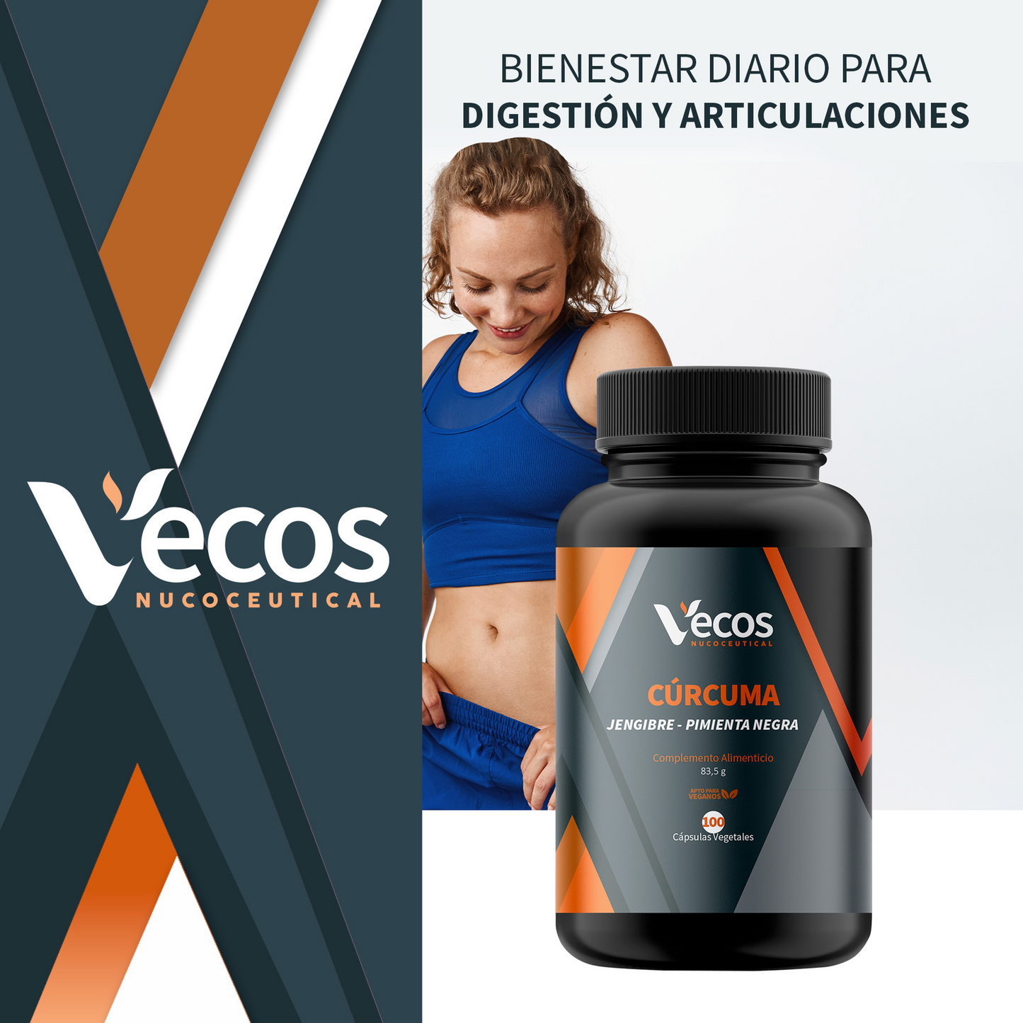 Cúrcuma 600 Mg + Jengibre Vecos 100 Cápsulas | Digestión, Articulaciones Y Absorción Mejorada | Con Piperina_1