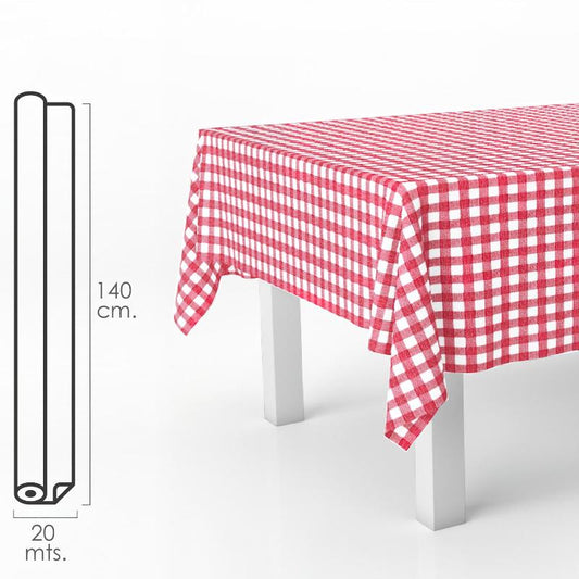Mantel Hule Rectangular Cuadros Rojos. Impermeable Antimanchas Pvc 140 Cm. X 20 Metros. Rollo Recortable. Interior Y Exterior_0