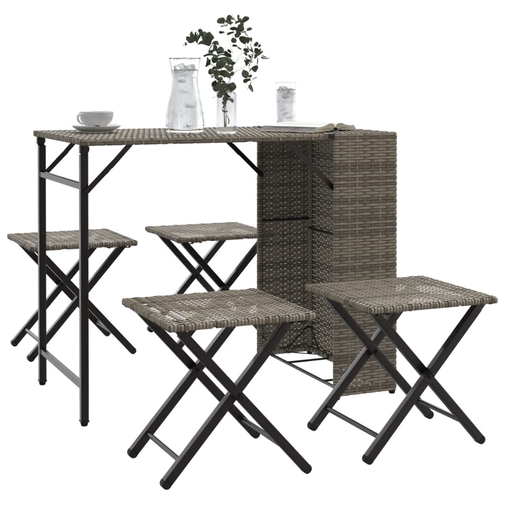 Juego De Comedor De Jardín Plegable 5 Piezas Ratán Pe Gris / Vetonek_2