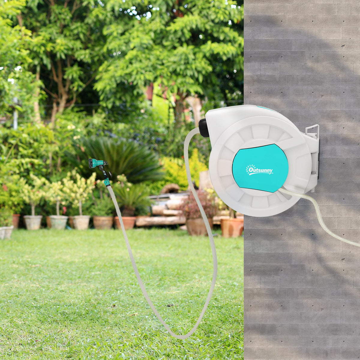 Enrollador De Manguera Outsunny Pp Gris Claro 55x20x42 Cm_1