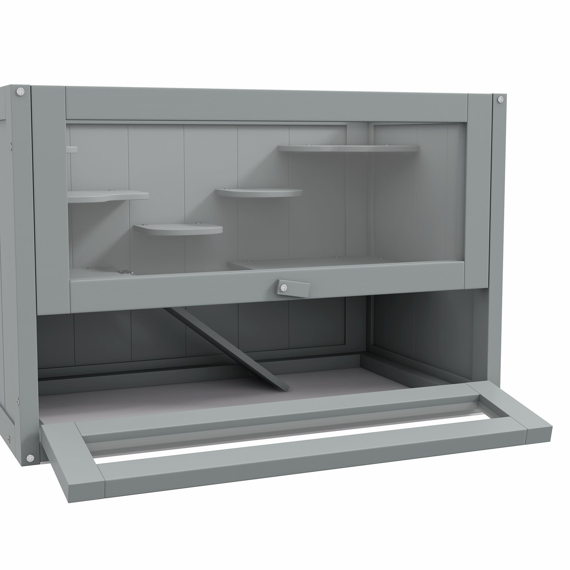 Pawhut Jaula Para Hámster De Madera Con Plataformas Escaleras 60x35x42 Cm Gris_3