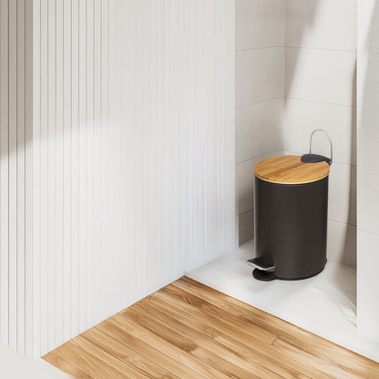 Wellhome Cubo Pedal 3l Tapa Bambú Moderno Negro