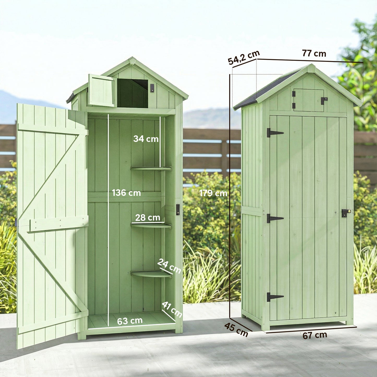 Outsunny Armario De Jardín De Madera Con Estantes 77x54,2x179 Cm Verde_2
