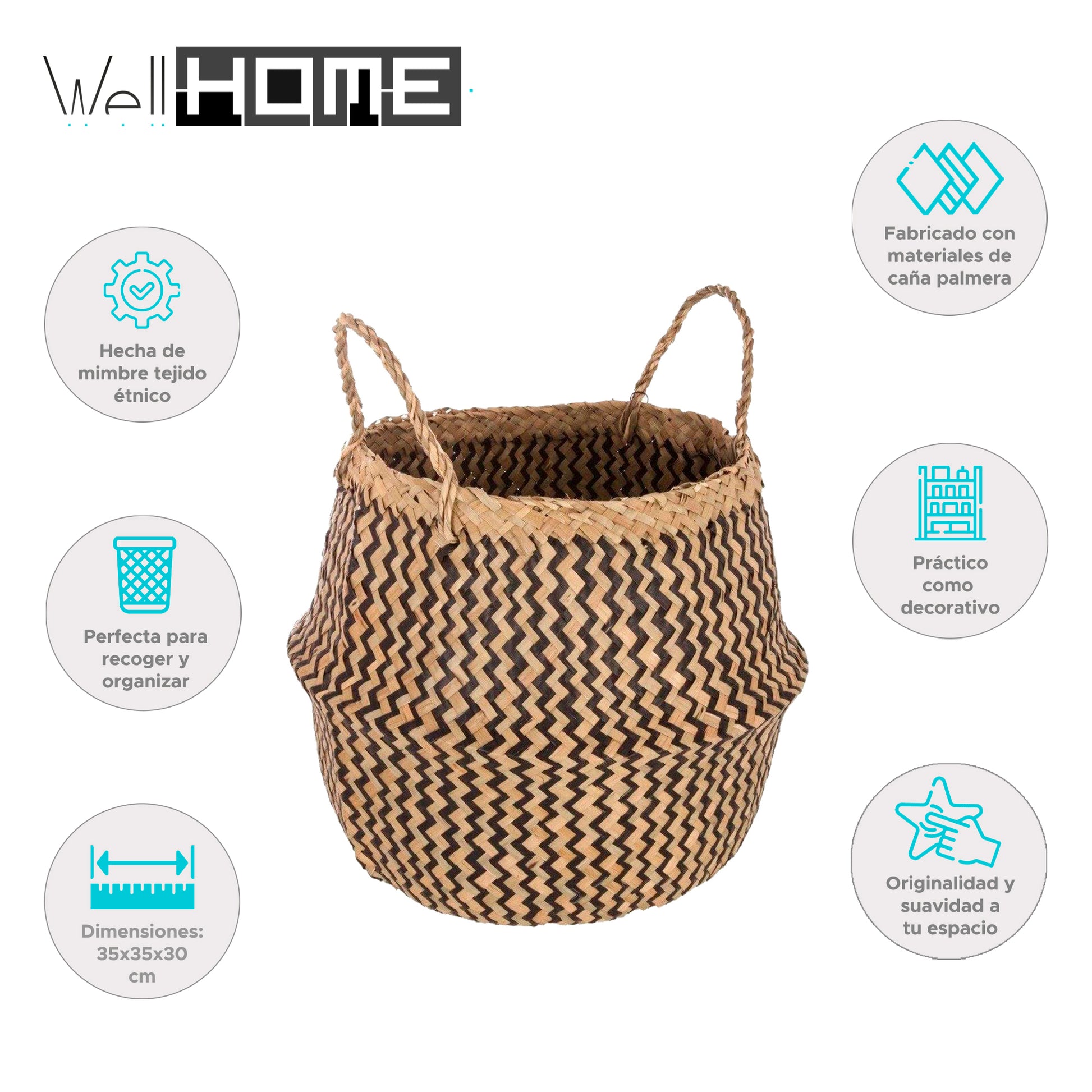 Wellhome - Canasta Decorativa Rústica Nature Y Negro_1